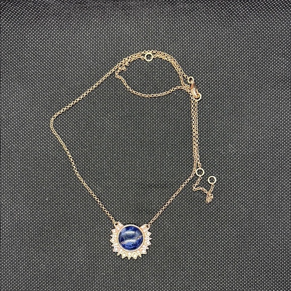 Sodalite& Rose Gold Sunburst Pendant Necklace. Rose gold vermeil over silver. - Picture 2 of 3